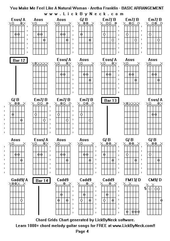 Chord Grids Chart of chord melody fingerstyle guitar song-You Make Me Feel Like A Natural Woman - Aretha Franklin - BASIC ARRANGEMENT,generated by LickByNeck software.